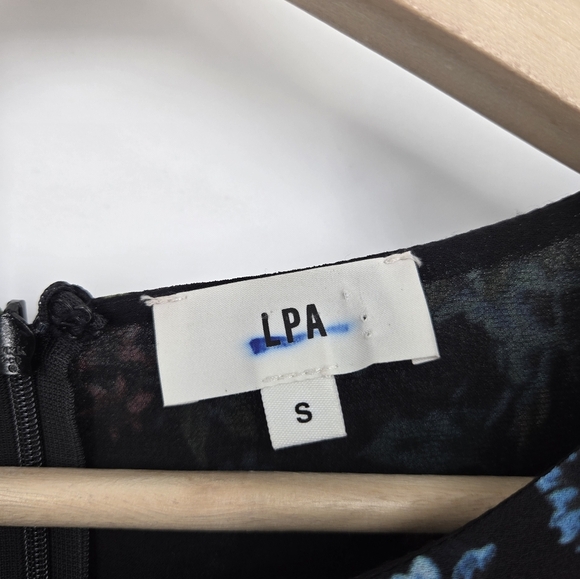 LPA Floral Maxi Ruffle Black & Blue Dress Size Small - Picture 4 of 13